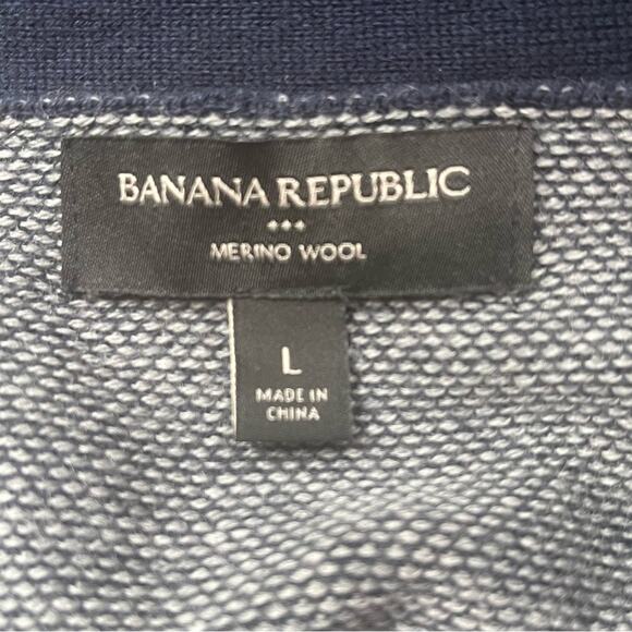 Banana Republic Merino Wool Sweater Mens Large Shawl Collar Blue Birdseye Knit - Picture 5 of 9